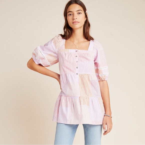 Anthropologie Tops - Anthropologie Pink & Orange Pastel Patterned Tunic